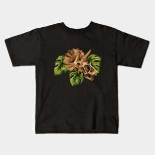 Triceratops Skull, Monstera Plant, Dinosaur Skeleton, Dino Artwork, Botanical Anatomy Kids T-Shirt